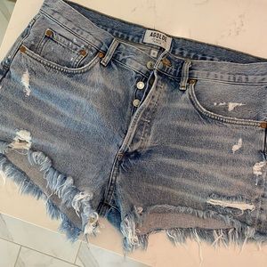 AGOLDE Light Blue Distressed Denim Jean Shorts